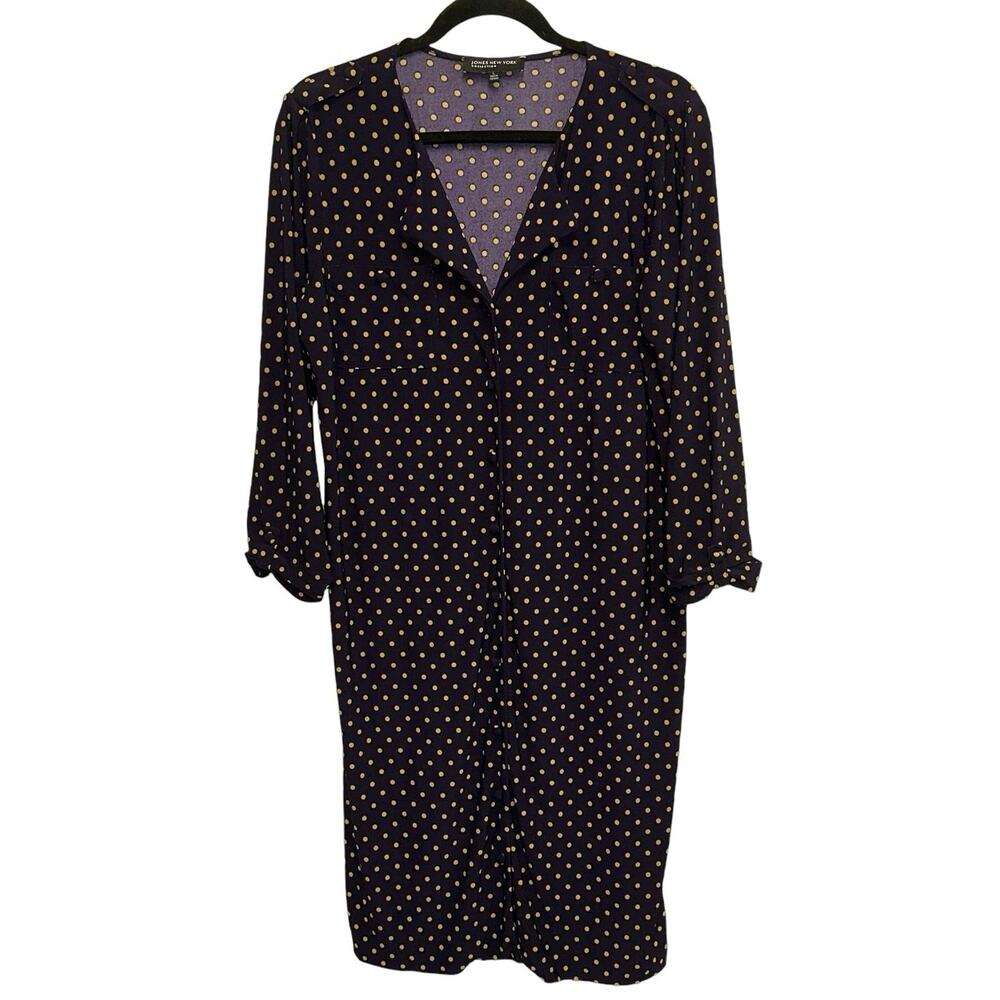 Jones New York Purple & Yellow Polka Dot Button Front Midi Dress